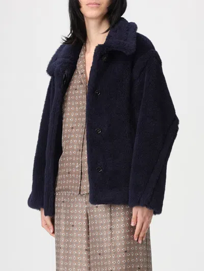 Max Mara Alpaca Wool Jacket Collared Design Front Pockets In Blue