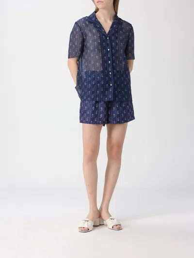 Tory Burch Printed Silk Blend Shorts In Blue