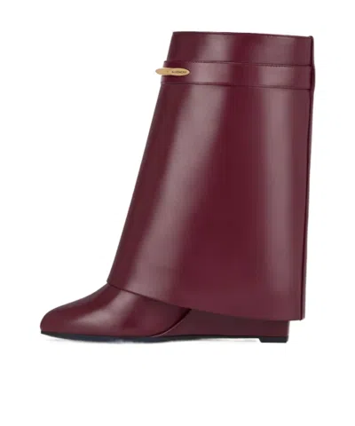 Givenchy Shark Ankle Boots In Leather In Burgundy