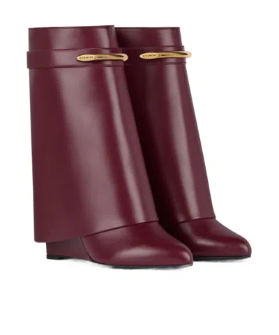 Givenchy Shark Ankle Boots In Leather In Burgundy