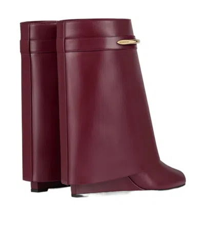 Givenchy Shark Ankle Boots In Leather In Burgundy
