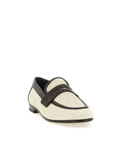 Brunello Cucinelli Raffia Loafers Textured Finish Two Tone Design In Multi
