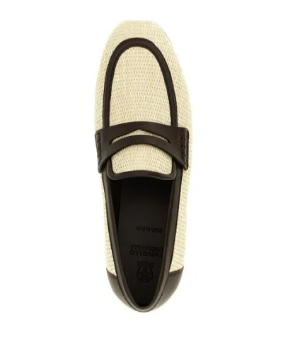 Brunello Cucinelli Raffia Loafers Textured Finish Two Tone Design In Multi