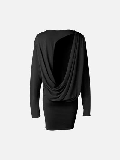 Jacquemus Black La Robe Mistral Crew Neck Dress With Long Sleeves And Open Back In Viscose Blend Women
