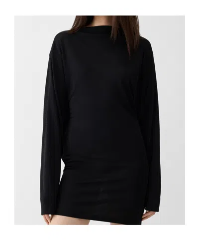 Jacquemus Black La Robe Mistral Crew Neck Dress With Long Sleeves And Open Back In Viscose Blend Women