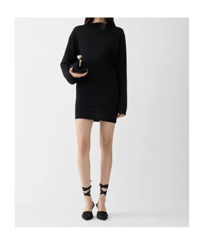 Jacquemus Black La Robe Mistral Crew Neck Dress With Long Sleeves And Open Back In Viscose Blend Women