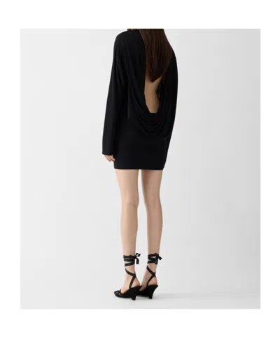 Jacquemus Black La Robe Mistral Crew Neck Dress With Long Sleeves And Open Back In Viscose Blend Women