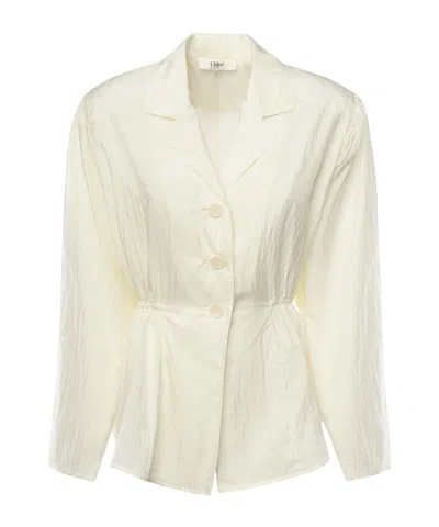 Chloé Silk Blend Blouse Collared Peplum Waist In Neutral
