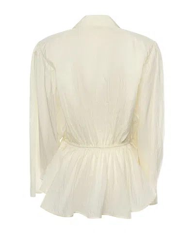 Chloé Silk Blend Blouse Collared Peplum Waist In Neutral