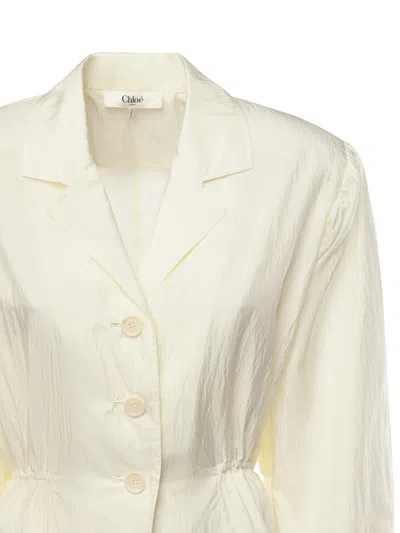 Chloé Silk Blend Blouse Collared Peplum Waist In Neutral