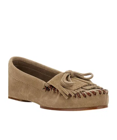 Paris Texas Loafers In Stone Calf Suede Leather In Brown
