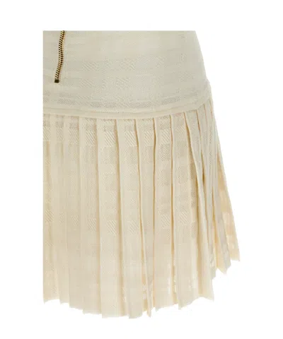 Balmain Button-embellished Pleated Dress In Neutral