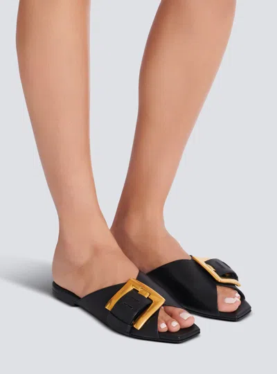 Balmain Anthem Flat Calfskin Leather Sandals In Animal Print