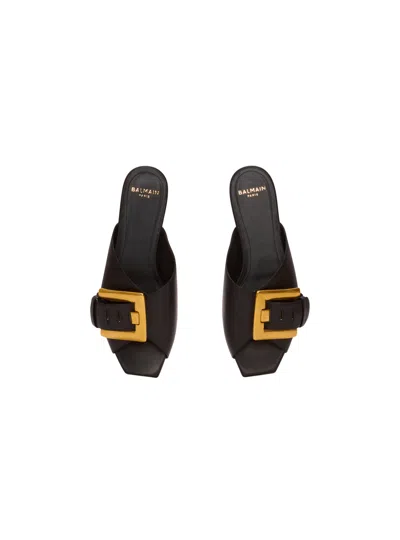 Balmain Anthem Flat Calfskin Leather Sandals In Animal Print