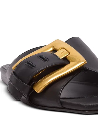 Balmain Anthem Flat Calfskin Leather Sandals In Animal Print