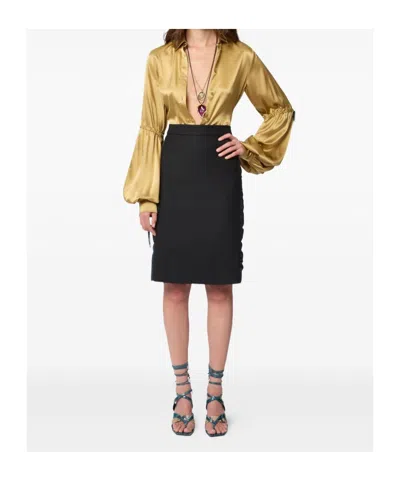 Nina Ricci High Waist Skirt Knee Length Slit In Black