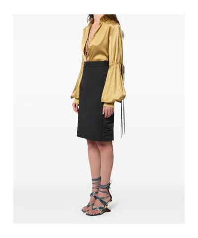 Nina Ricci High Waist Skirt Knee Length Slit In Black