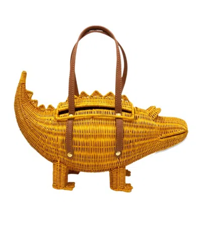Serpui Crocodile Handle Satchel In Yellow