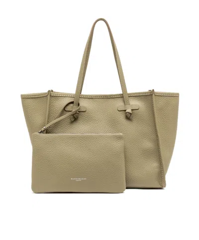 Gianni Chiarini Marcella Rectangular Neutral Pebbled Leather Tote In Green