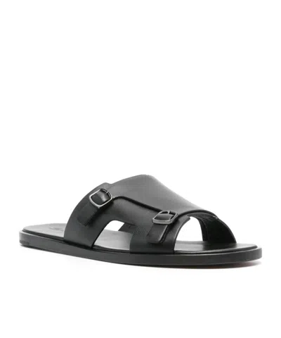Santoni Black Buckle Sandals In Black