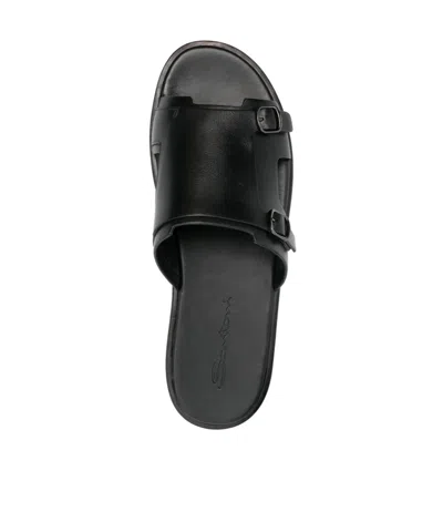 Santoni Black Buckle Sandals In Black