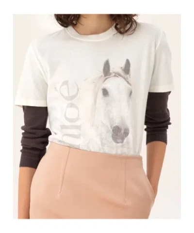 Chloé Cotton Crew Neck Graphic Short Sleeve T-shirt In White