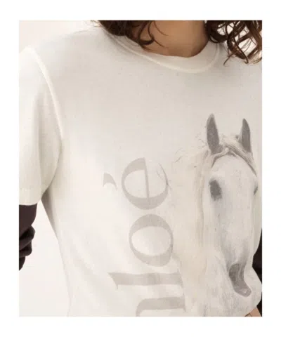 Chloé Cotton Crew Neck Graphic Short Sleeve T-shirt In White