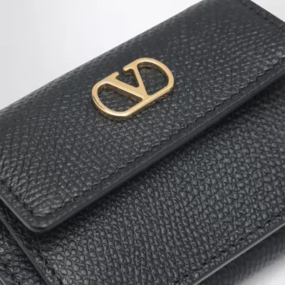 Valentino Vlogo Trifold Wallet Textured Leather In Black