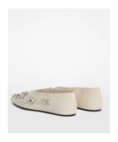 Jil Sander Leather Ballerinas Embellished Design Pointed Toe In White