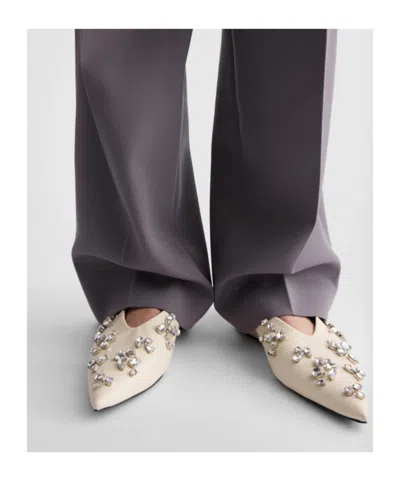 Jil Sander Leather Ballerinas Embellished Design Pointed Toe In White