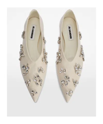 Jil Sander Leather Ballerinas Embellished Design Pointed Toe In White
