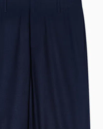 Giorgio Armani Asv Fluid Wool Flat-front Trousers In Blue