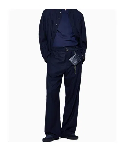 Giorgio Armani Asv Fluid Wool Flat-front Trousers In Blue