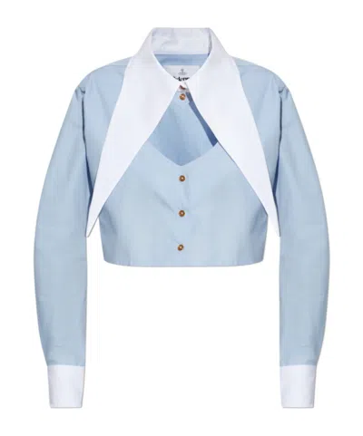 Vivienne Westwood Heart Cut Cropped Shirt Long Sleeves Buttons In Blue