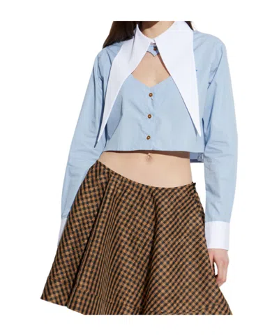 Vivienne Westwood Heart Cut Cropped Shirt Long Sleeves Buttons In Blue