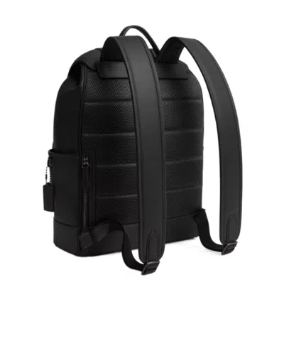 Coach League Flap Leather Backpack In Black