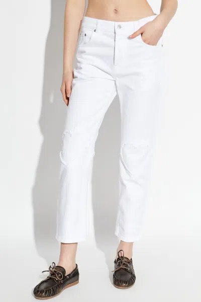 Moschino Distressed Denim Jeans In White