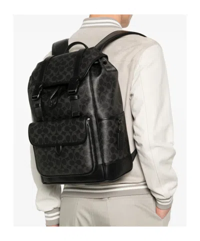 Coach League Flap Backpack In Black