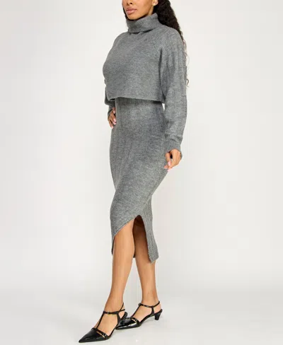 Bcx Juniors' Turtle Neck Sweater Dress In Gray