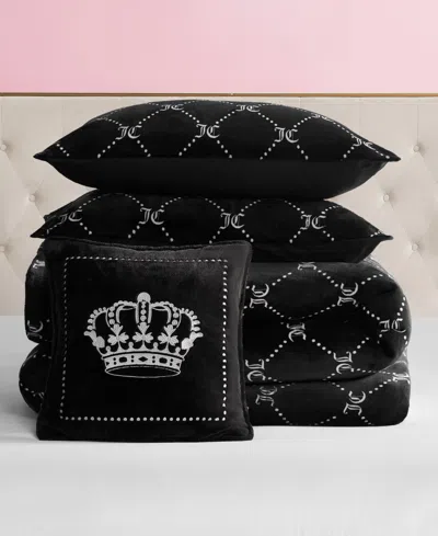 Juicy Couture Plush Reversible Trellis Link 4-pc. Comforter Set, Full/queen In Black