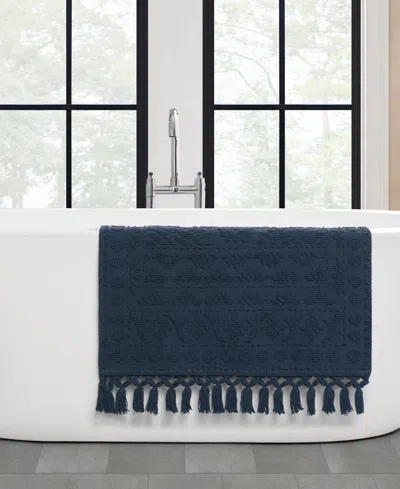 French Connection Nellore Fringe Cotton Bath Rug In Blue