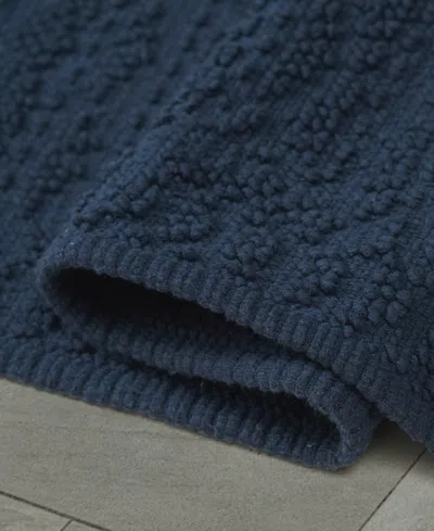 French Connection Nellore Fringe Cotton Bath Rug In Blue