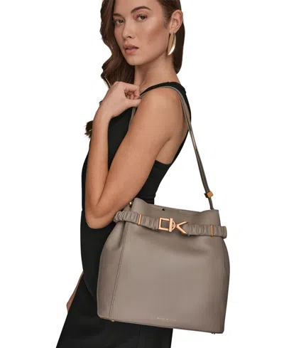 Donna Karan Gingham Medium Bucket Bag In Brown