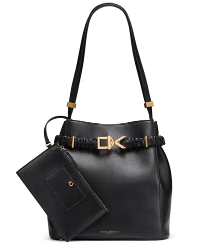 Donna Karan Gingham Medium Bucket Bag In Black