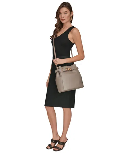 Donna Karan Gingham Medium Bucket Bag In Brown