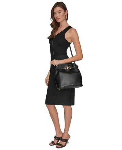 Donna Karan Gingham Medium Bucket Bag In Black