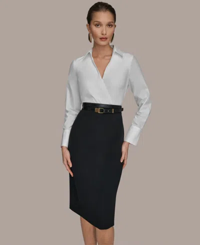 Donna Karan Petite Collared Midi Sheath Dress In Multi