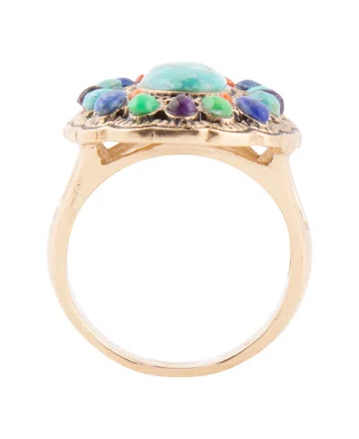 Barse Concho Colorful Golden Statement Ring In Multi