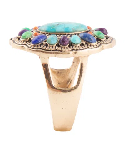 Barse Concho Colorful Golden Statement Ring In Multi