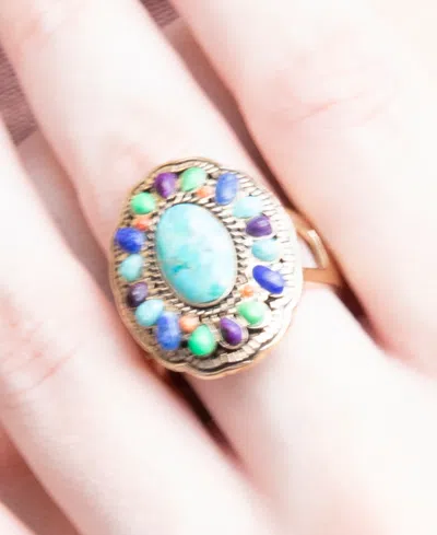 Barse Concho Colorful Golden Statement Ring In Multi